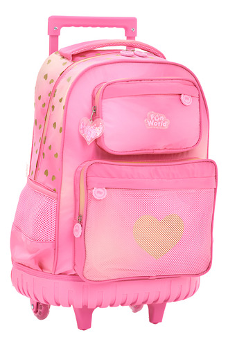 Mochila Con Carro Base De Goma Fun World 18'' Lovely Fw Color Rosa Diseño De La Tela Estampado