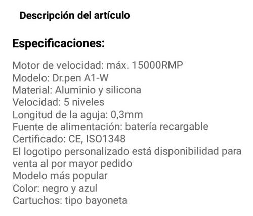 Dr. Pen Dermapen Ultima A 1w Inalámbrico