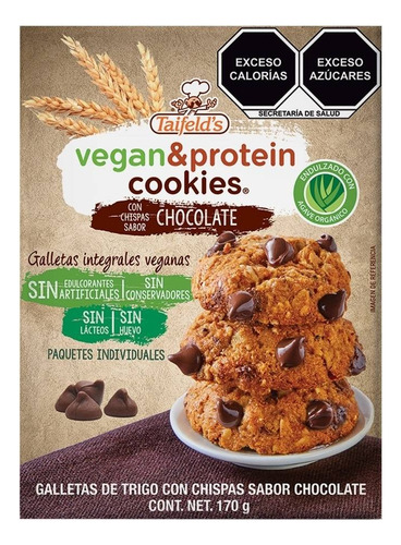3 Pzas Galletas Taifelds Veganas Con Proteína Y Chispas Sabo