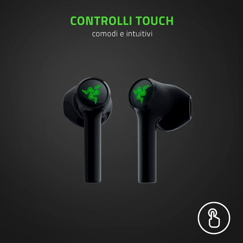 Auriculares in-ear gamer inalámbricos Razer Hammerhead True Wireless X negro con luz verde LED