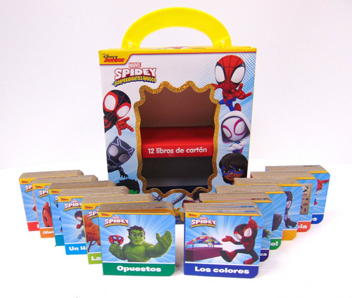 Estuche Con 12 Libritos De Cartón Disney Spidey-pi Kids