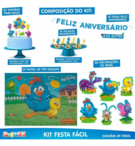 Imagem 2 de 9 de Kit Festa Fácil Galinha Pintadinha - Decoração Aniversário