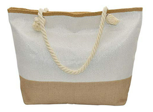 Bolso Playero Grande De Lona Y Paja Para Mujer