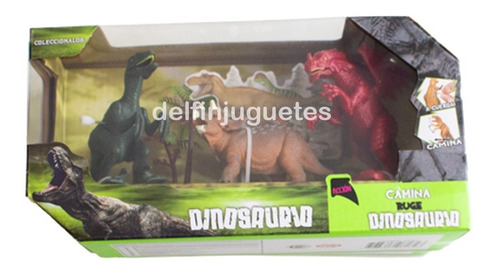 Combo 3 Dinosaurios Movimiento A Cuerda T-rex Dragon