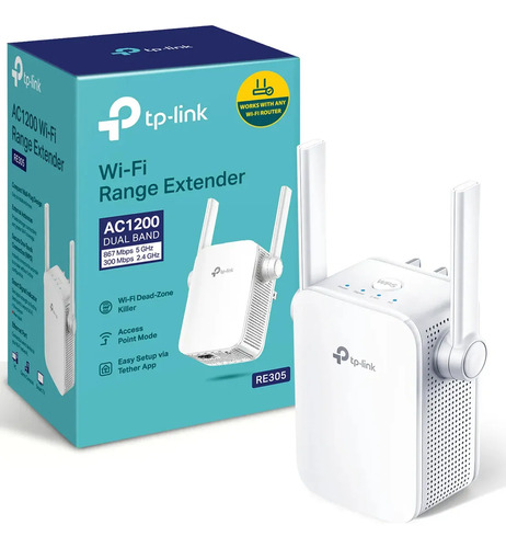 TP-Link RE305 Repetidor WiFi5 AC1200 Extensor Inalámbrico - Doble Banda hasta 1.2Gbps - 1 Puerto Ethernet - Cobertura Ampliada - App Tether - Configura en Minutos