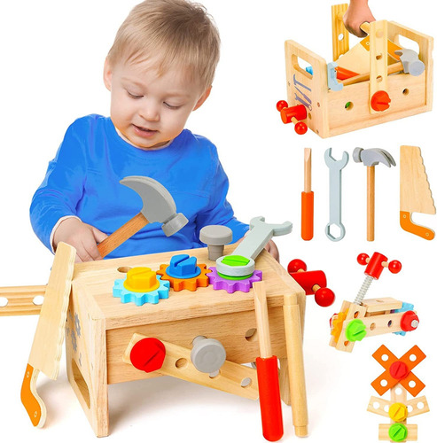 Montessori Toys, Juego De Cajas De Herramientas De Madera Pa