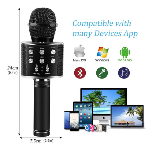 Imagen 2 de 5 de Microfono Multifuncional Inalambrico Bluetooth Karaoke
