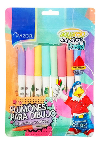 8pz Plumones Base Agua Pastel Azor Aquarelo Junior