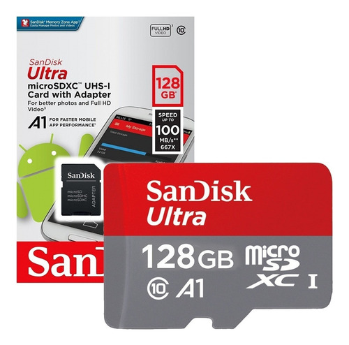 Memoria Micro Sd Sandisk/ Adaptador 128gb Clase 10 