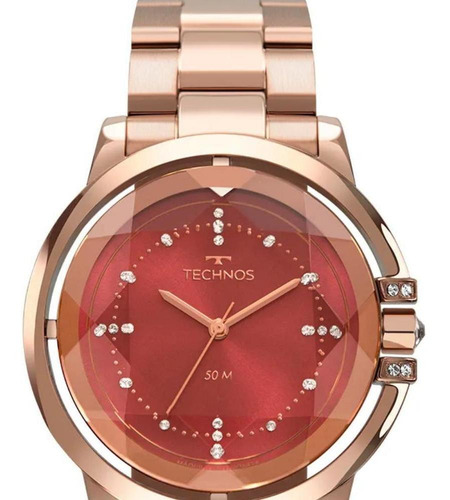 Relógio Feminino Rose Technos Vidro Lapidado Caixa Vazada+nf