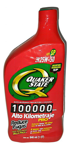 Aceite Quaker Alto Kilometraje 25w50 Motores A Gasolina