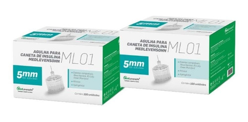 2 Caixas Com 100 Agulhas Para Caneta De Insulina 5mm