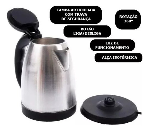 Chaleira Elétrica 1,8l Inox Aquecedor De Água Reforçado