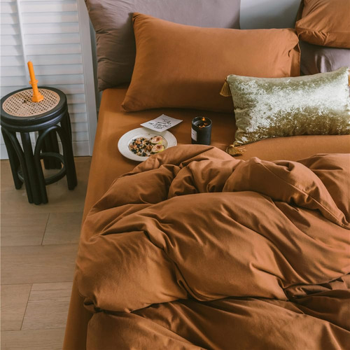 Wellboo Edredon Naranja Calabaza Juego De Cama Matrimonial