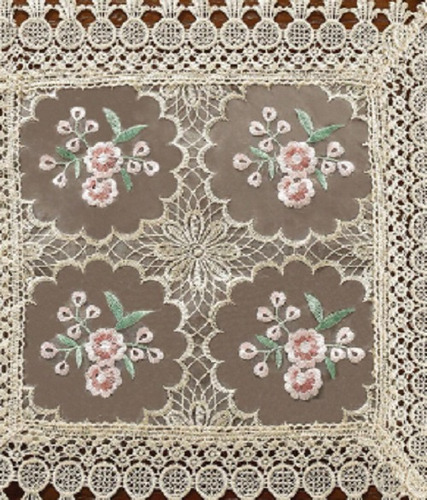 Mantel Camino De Mesa Bordado Beige Flores Rosas 40x220cm