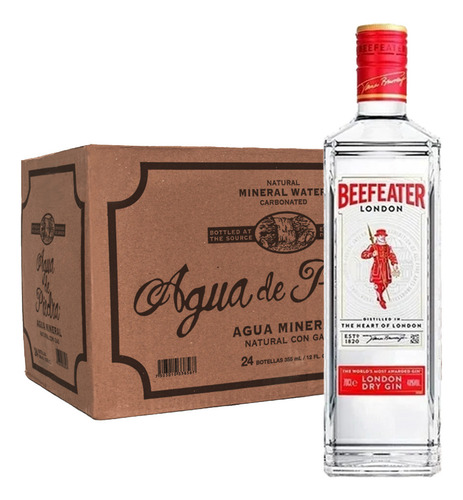 Pack 24 Agua De Piedra Con Gas 360 Ml + Ginebra Beefeater Se
