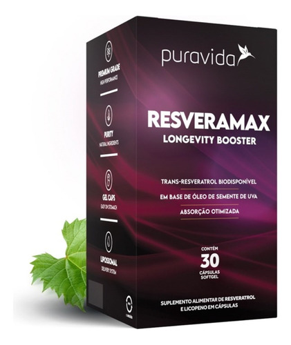 Suplemento Natural Puravida Resveramax Sabor Neutro