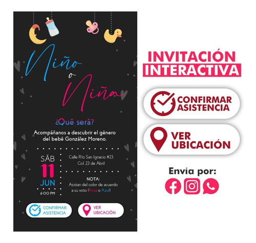 Invitación Digital Y Cualquier Temática Revelación De Genero