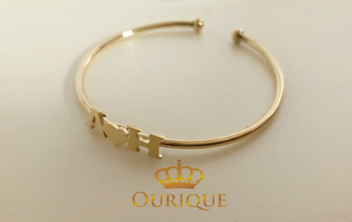 Pulseira Feminina Argola Com Letras Ouro Amarelo 18k 750