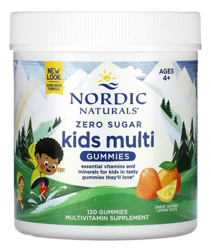 Nordic Kids Niños  Multi Vitaminas Sin Azucar 120 Gomitas Sabor Naranja Y Limón