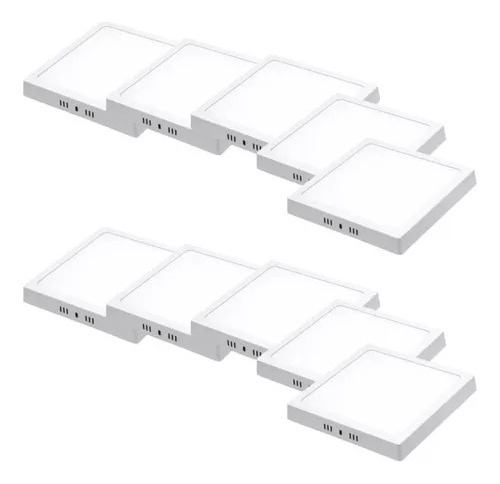 Pack 10 Panel Led Sobrepuesto Cuadrado De 12w Luz Fria