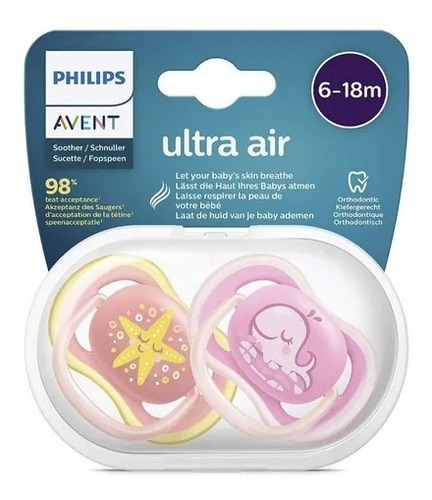 Imagen 1 de 9 de Set De 2 Chupones Ultra Air 6-18m Avent Cod.12