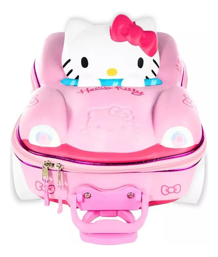 Mochila Rodinhas 3d Hello Kitty Carro Rosa Maxtoy Diplomata Desenho Do Tecido Lisa