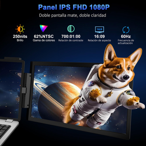 2 Pantallas Para Laptop Portátil Doble Monitor 1080p 14''