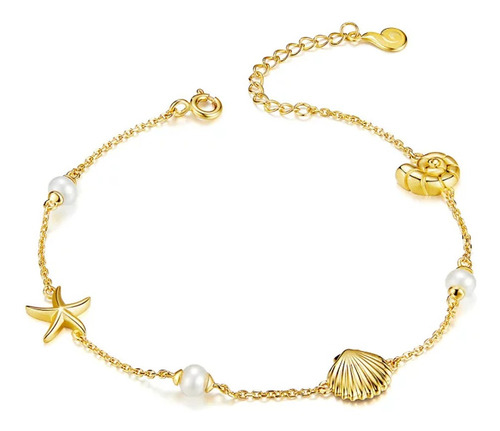 Pulsera Brazalete Mar Perla Plata 925 Chapada Oro 18k + Caja