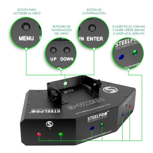 Laser Dj Rgb Figuras 6 Canales Dmx512 Hexa-6 Steelpro