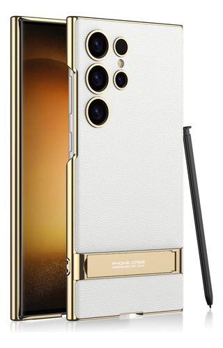 Para Samsung Galaxy S25 Ultra S24ultra Funda De Lujo Galvanizada Con Borde Dorado Soporte De Cuero Liso Accesorios De