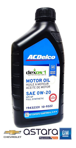 Aceite De Motor Acdelco 0w-20 1 Litro Sintético Dexos 1 Gen3