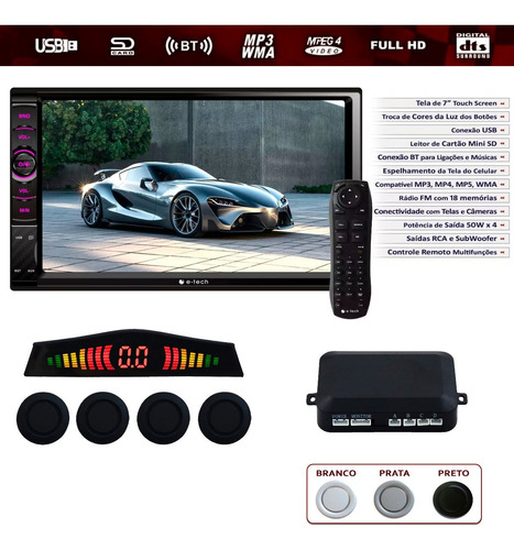 Dvd 2 Din E-tech 7  Mp4 Mp5 Usb  + Sensor De Estacionamento 