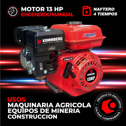 Motor 13 Hp Kommberg 3600 Rpm Horizontal Nafta Arranque Manual Kb-mn130 Agro Karting Combustible 6 L
