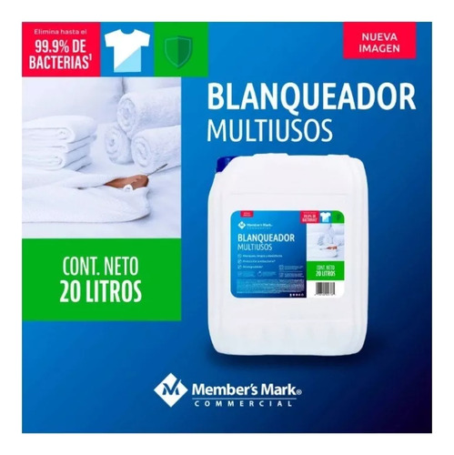 Blanqueador Líquido Multiusos Desinfecta Member's Mark 20 L