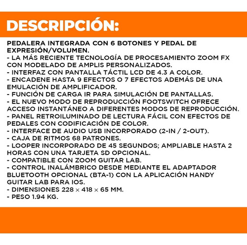 Zoom G6 Pedalera Multiefectos Pantalla Tactil Looper Interfa