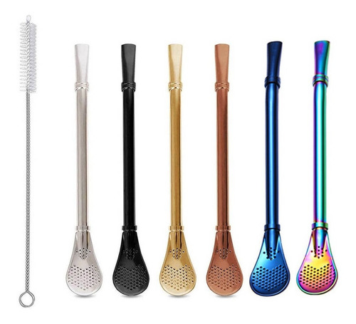 Imagen 1 de 7 de 6 Popote Cuchara Acero Metalico Pajitas Para Mate Reusables