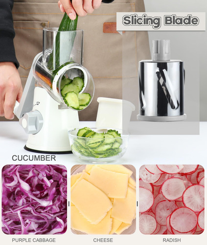 Rallador Giratorio Manual Con 3 Cuchillas Para Queso Y Fruto
