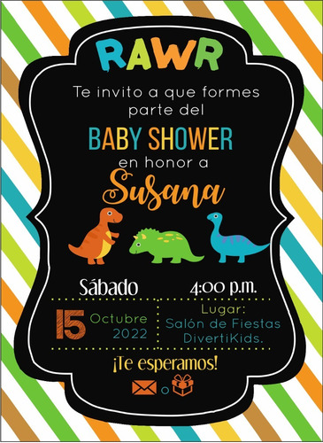 Invitación Digital Baby Shower De Dinosaurios Niño 