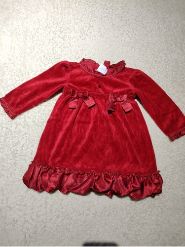 Vestido Para Niña. Rojo. Terciopelo. Volantes. Talla 18 Mes