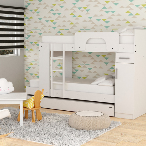 Cama cucheta triple Mosconi Dakar/Express 1 plaza color blanco fabricada en mdp