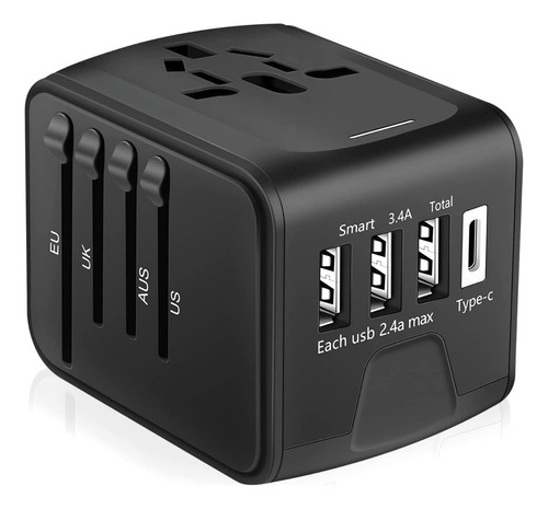 Enchufe Adaptador De Viaje Universal Todo En Uno 3usb 1tipoc