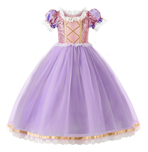 Vestido R Disney Con Lentejuelas Para Niñas Rapunzel Mesh Pr