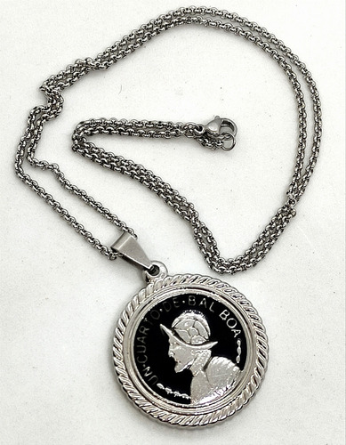 Dije Moneda De Panamá Balboa De Acero Quirúrgico.mariannmoon Color Plateado Con Negro