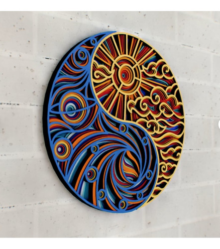 Cuadro Decorativo Yin Yang Sol Luna Mandala En Madera