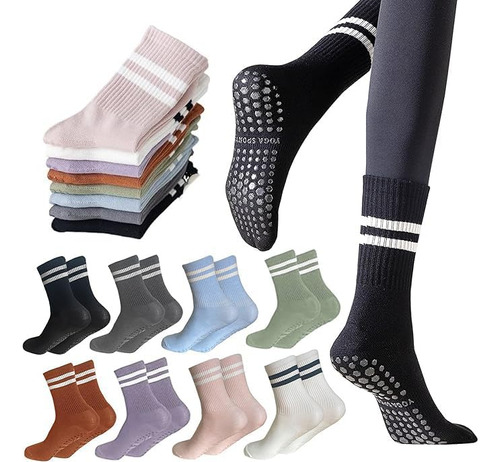 8 Pares De Calcetines Largos De Yoga Con Agarre Para Mujer