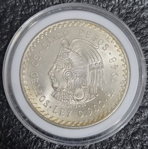 Moneda Antigua 5 Pesos Cuahutemoc, Años 1947 - 1948