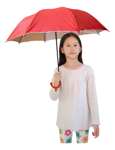 Paraguas Infantil Bastón Semiautomático Uv Silbato Incluido Color Rojo Diseño De La Tela Liso