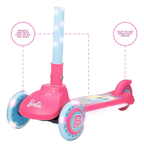 Scooter 3 Ruedas Con Luces Rosa Chicle Barbie