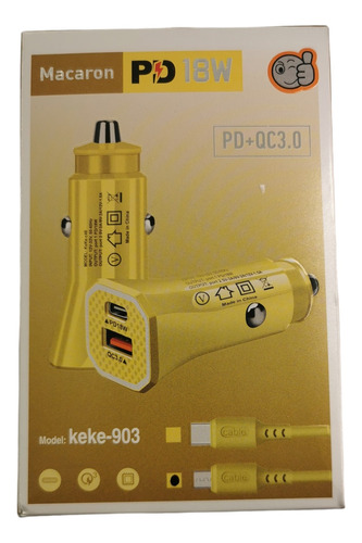 Cargador D Auto Pd18w Carga Rapida Con Cable Model Keke-903 